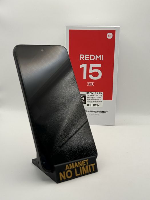 Redmi 15 Black 5G Baterie 7000mAh Nou Garantie 1an, AMANET NO LIMIT.