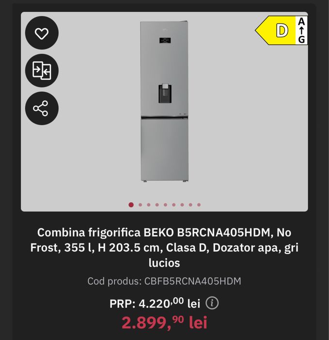 Combina frigorifica BEKO, No Frost, 355 l, 203.5 cm Clasa D gri lucios