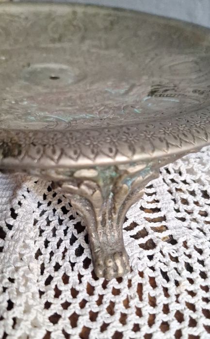 Platou vechi fructe,  fructieră din alamă argintată