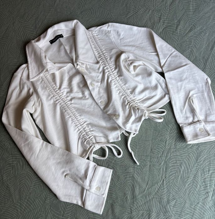 Бяла памучна риза Trendyol