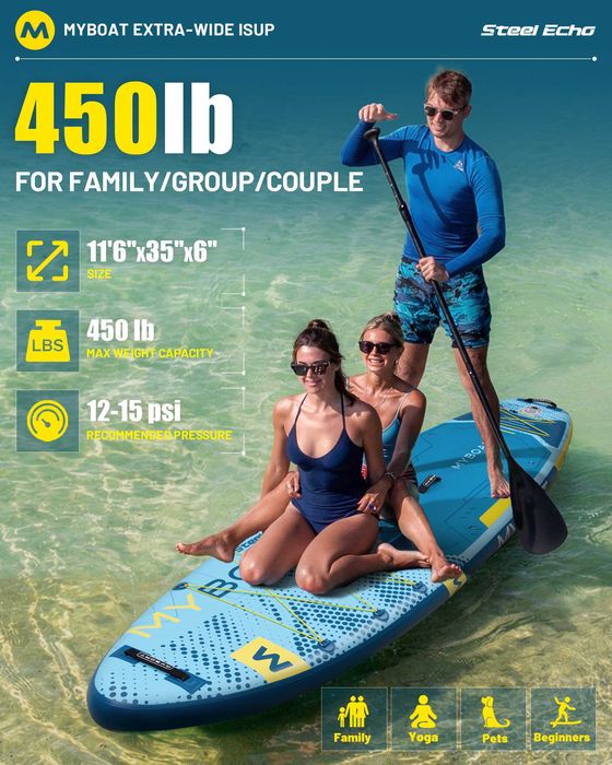 Нов, висок клас, 350 СМ широк надуваем падъл борд  all-round SUP MYBOAT MY21 за семейни разходки, начинаещи и спокойно гребане.