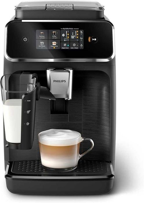 Кафеавтомат Philips 2300 EP2330/10, Автоматична Кафемашина LatteGo 4 Напитки, Тъч Дисплей, Керамична Мелачка, AquaClean, Тиха Работа 15bar