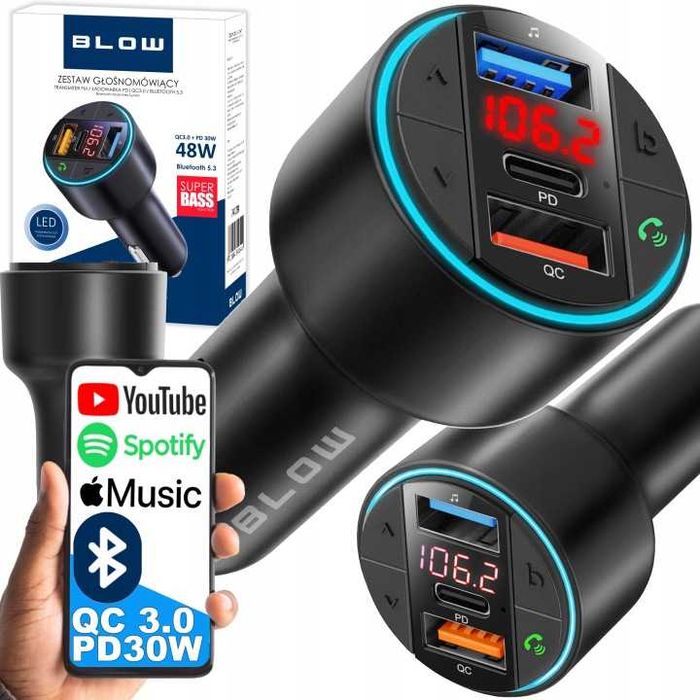 FM Трансмитер с бързо зареждане и Bluetooth 5.0 30W BASS