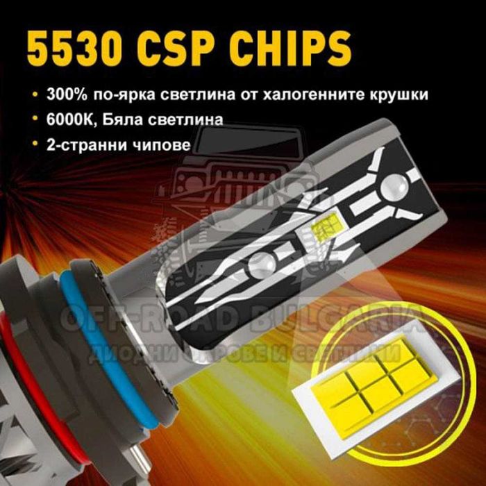 2 БРОЯ LED Диодни крушки Hyper Е2 – H4 200W 12V +300%