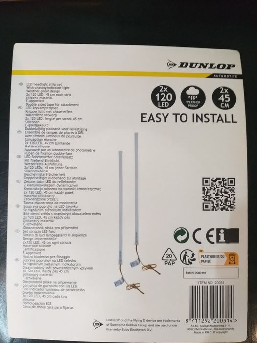 Бял лед габарит+ жълт бягащ мигач, лед лента, DUNLOP 2×120 LED-45 см.