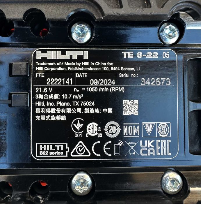 Hilti TE 6-22 AVR/ATC Nuron - Безчетков акумулаторен перфоратор перфектен!