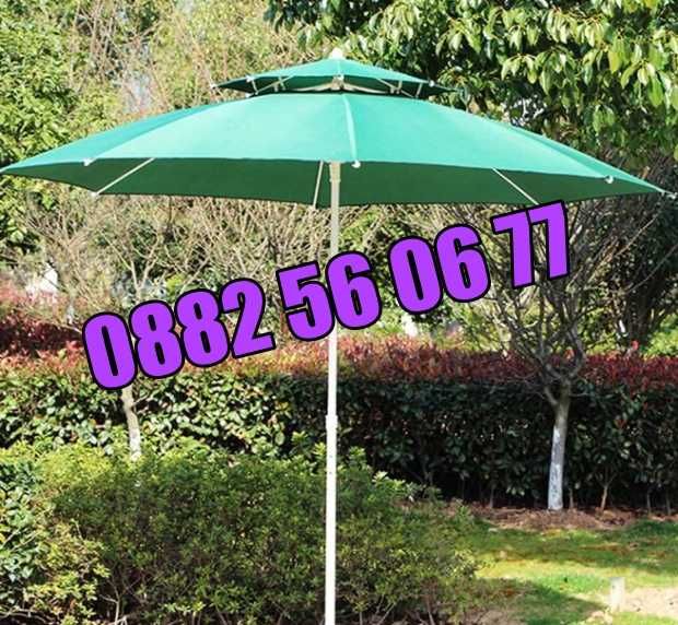 Плажен чадър с двоен покрив, ВЕТРОУСТОЙЧИВ, градински чадър с двоен покрив