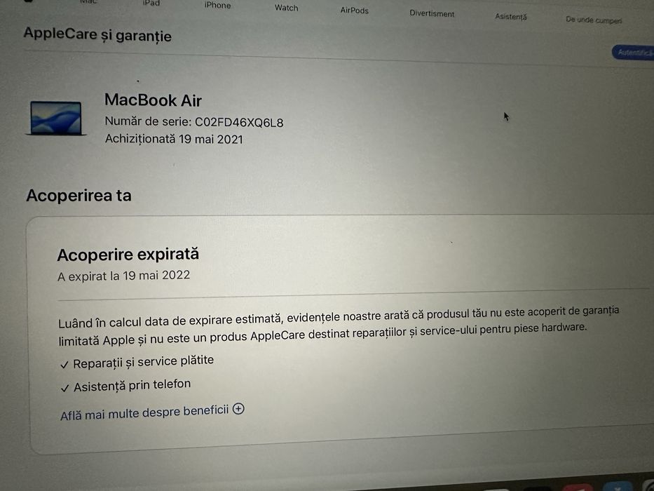 Macbook Air, chip M1, 512 GB memorie, 8GB RAM