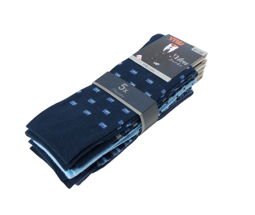 Памучни мъжки чорапи с десен, 5 броя, безшевни и с мек ластик