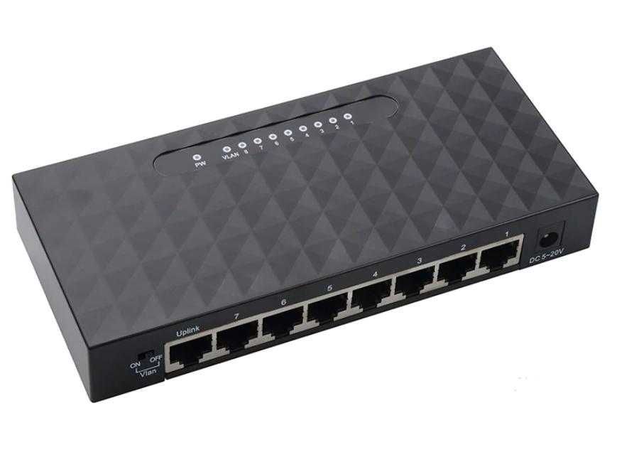 8x Port FAST VLAN Switch Auto Uplink Switch 7+1 DC IP NVR 8x Портов Суич с Бързи Връзки за Автоматично Превключване 7x RJ45 порта + 1x DC IP NVR Порт