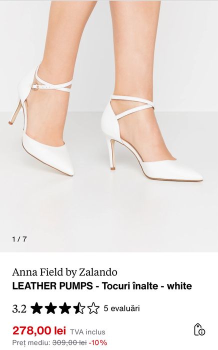 Pantofi stiletto piele naturala alba marimea 37 Anna Field