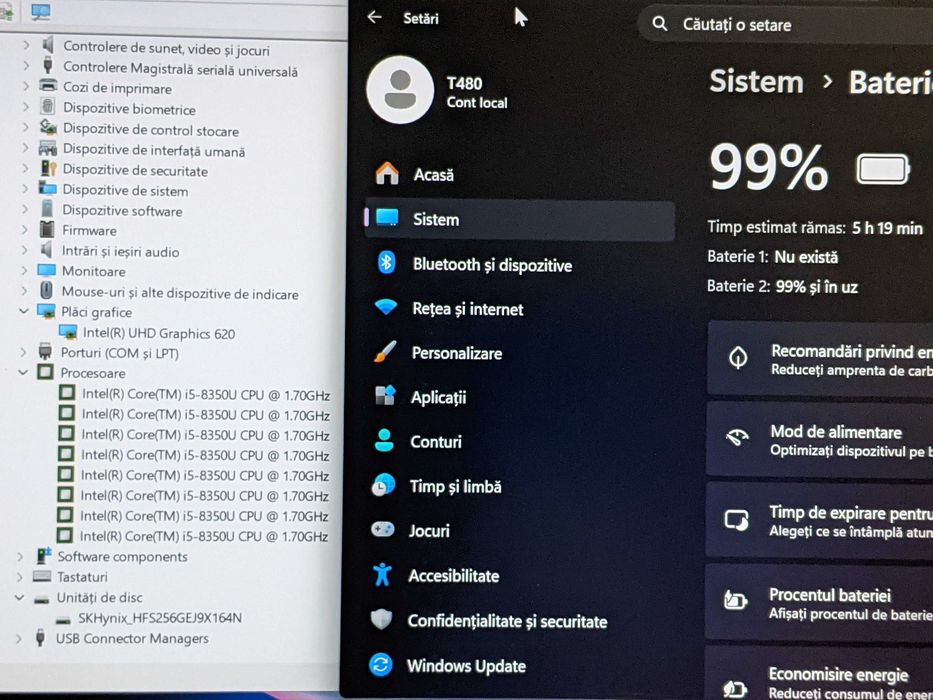 Laptop Lenovo ThinkPad T480, Intel Core i5 8350U, ram 8 GB, SSD 256 GB Nvme