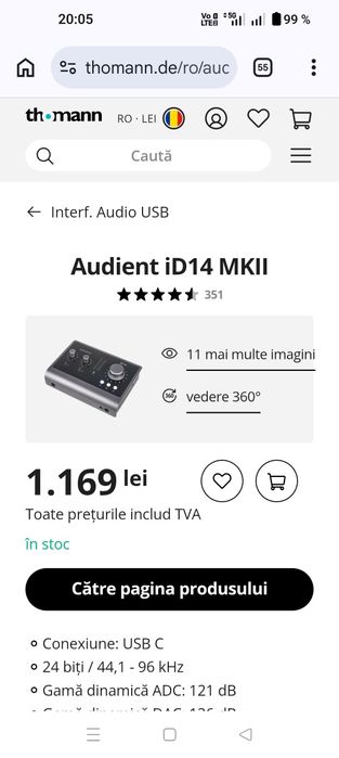 Audient iD14 MKII interfață audio usb