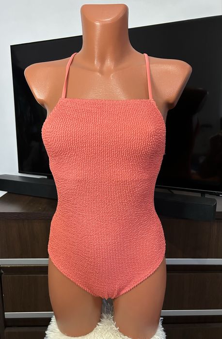 Costum de Baie Întreg Calzedonia Portocaliu – Textură Seersucker – Nou XS