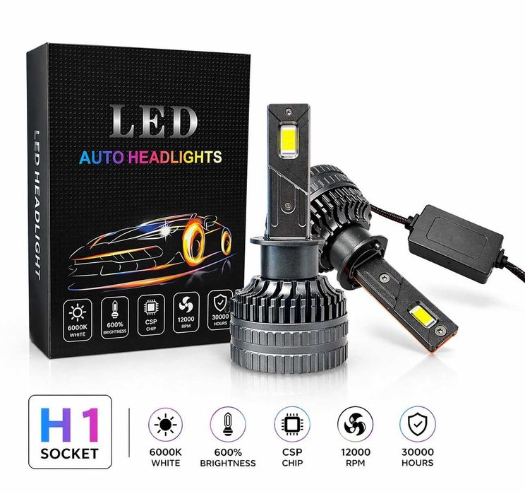 Комплект LED крушки HB4, HB3, H1 или H8 / H9 / H11 12V-24V - 60W, 6500LM, 6000K, CANBUS без грешки