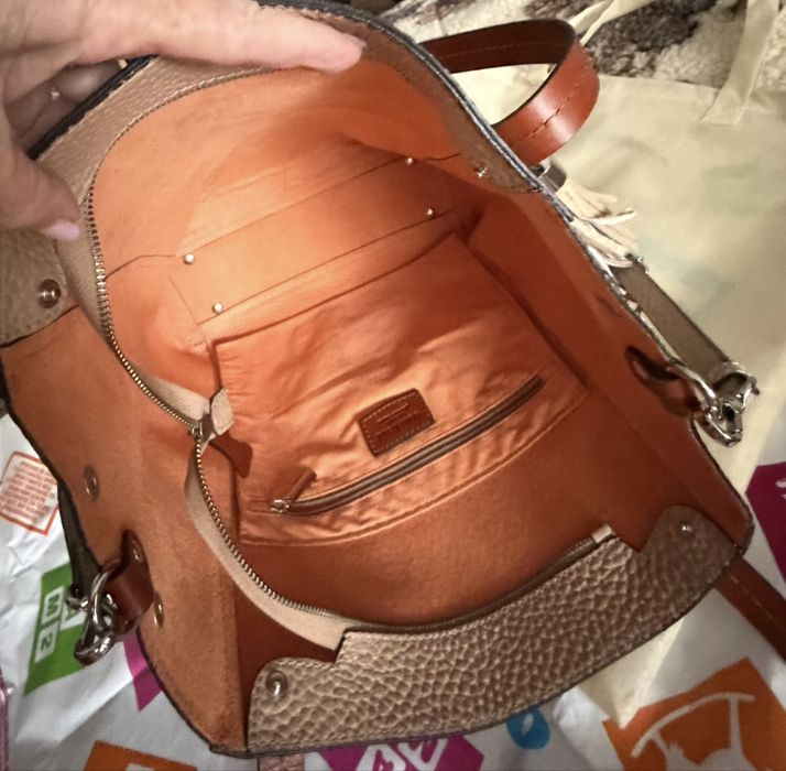 Geantă de mână, piele naturala, de bovină, bej,  Gianni Conti