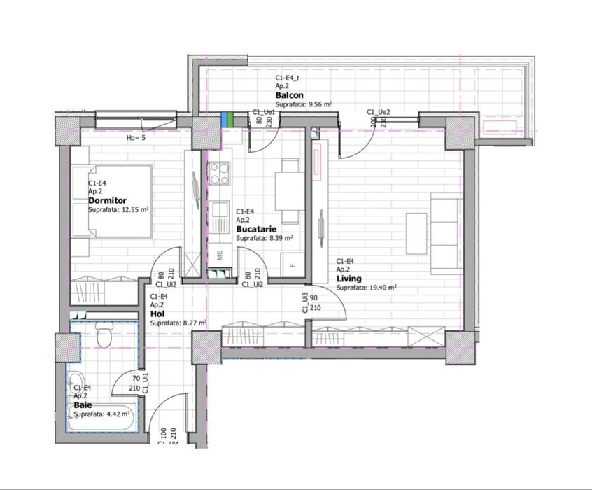 Apartament cu 2 camere, decomandat, etaj 3, 61mp, 99.800 euro