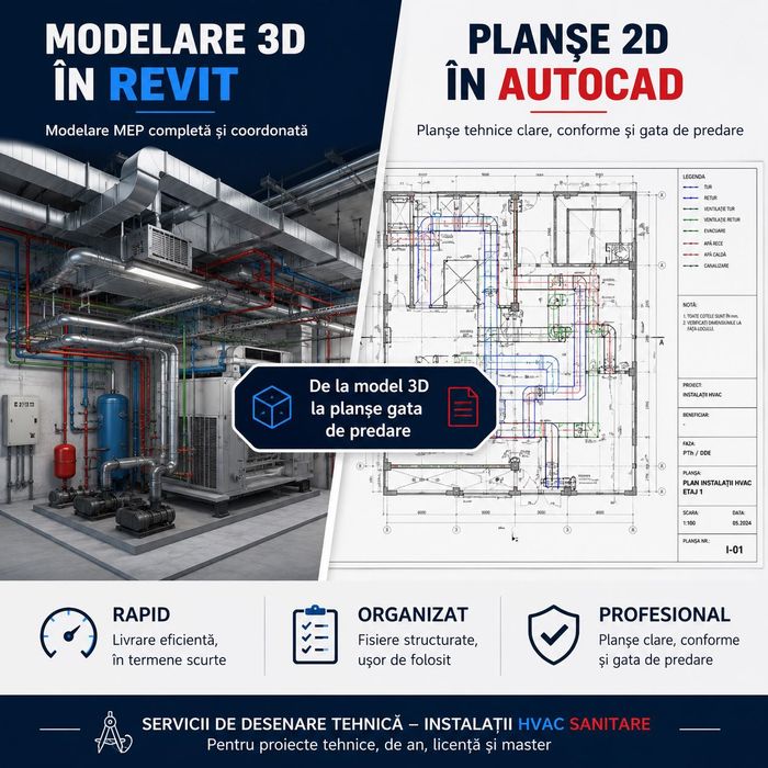 Desenare Tehnică AutoCAD Revit 3D /  Instalații HVAC Sanitare Licență