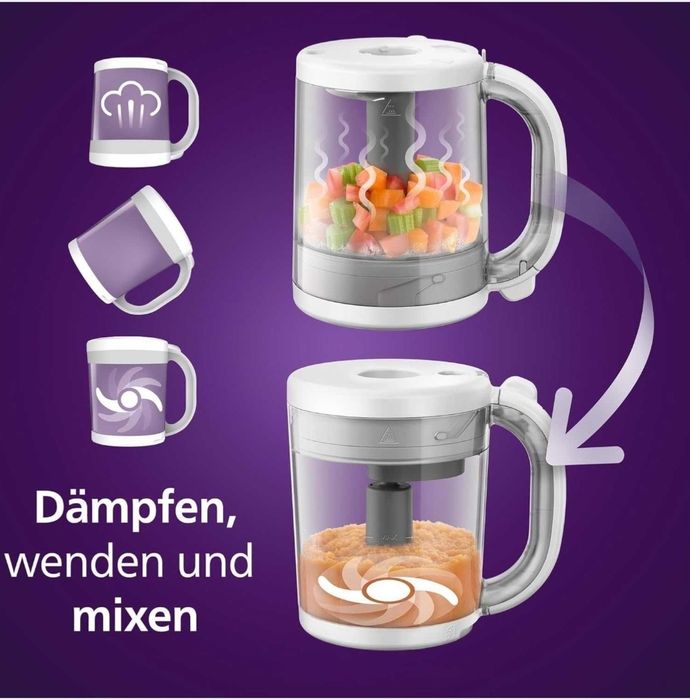 Уред за готвене Philips Avent SCF883/01 4в1+многократни чашки за съхранение на кърма Philips Avent (SCF618/10