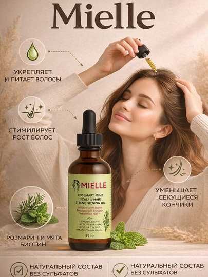 Mielle, Масло для укрепления волос и кожи головы розмарин и мята 59 мл