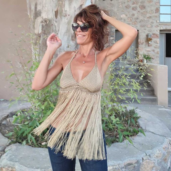 Златна ръчно плетена чанта – Бохо чанта, вечерен клъч, чанта с цип