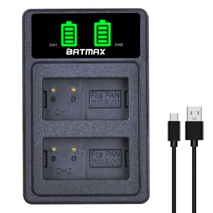 Set 2 acumulatori DMW-BLC12 + incarcator Panasonic FZ200 FZ300 G7 GX8