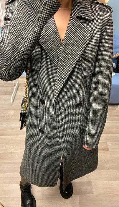 Палто пепит 100% вълна  с колан