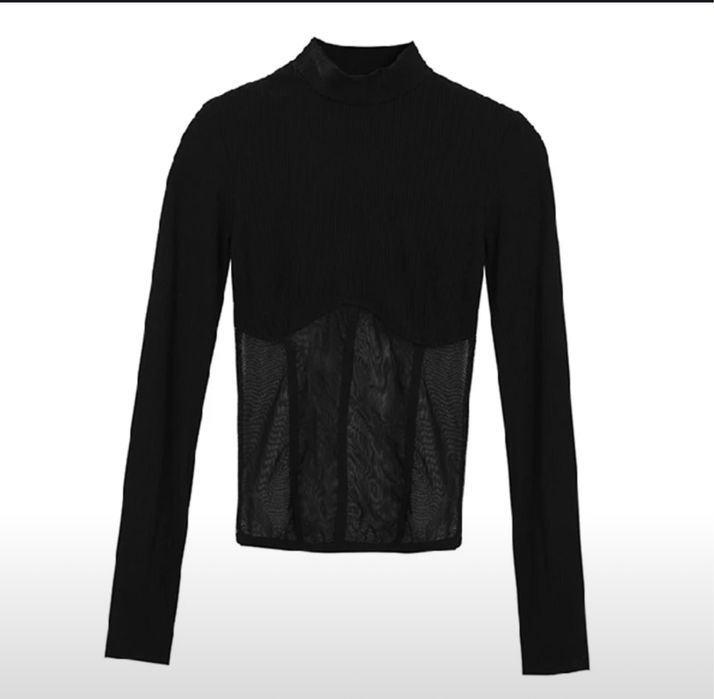 Женский лонгслив с сечатой вставкой