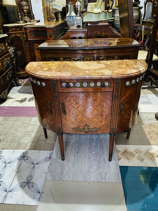 Comoda Vintage Lemn Masiv Marmura Bronz Intarsie Antic