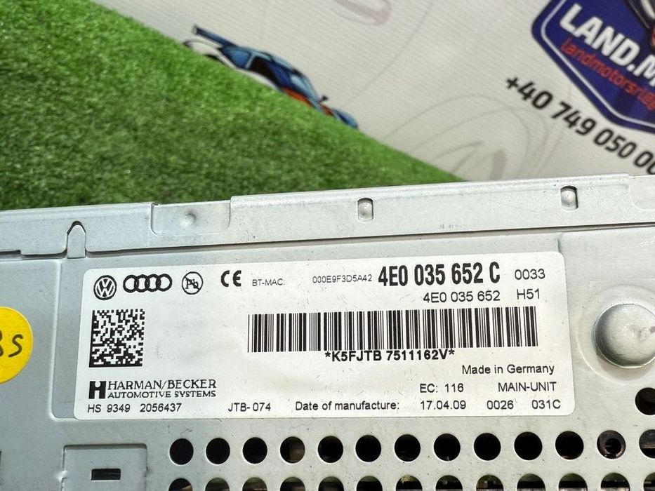 Radio cd multimedia mmi 3g 2009 audi a6 e se sedan 2.0 diesel cod oem 4e0035652ex 4e0035652c
