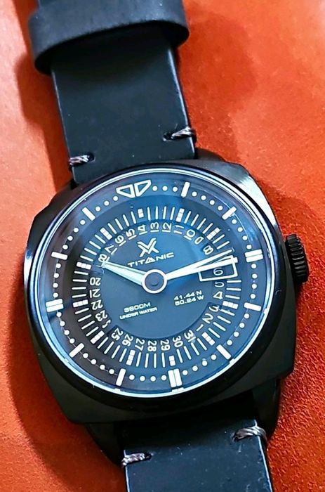 Ceas OVD Titanic X negru, automat, 43 mm, curea piele