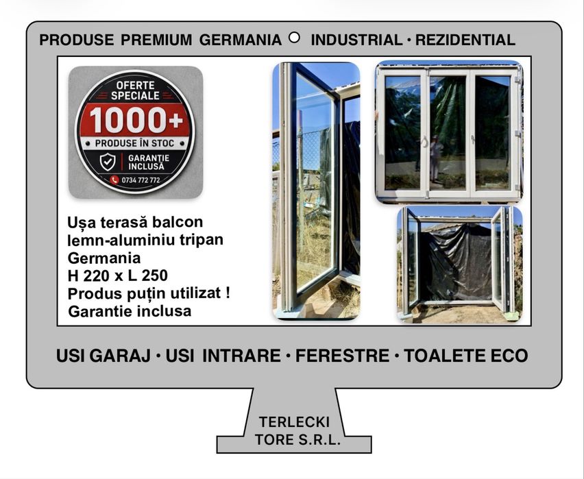 Usa terasa pliabila lemn geam tripan aluminiu H 220 x L 250 Germania
