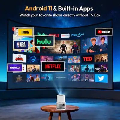 Промо Цена!Преносим Smart 4К Android WiFi Проектор с 12000lumen Автоматично трапецовиднo изкривяване