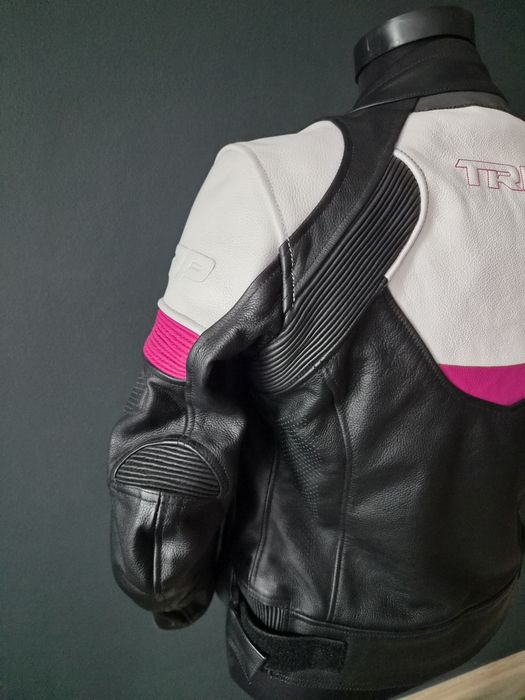 Geacă moto damă RST S-1 din piele, mărimea 42/L, negru-alb-roz