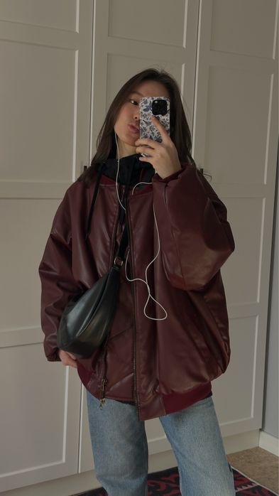 бомбер бордовый оверсайз