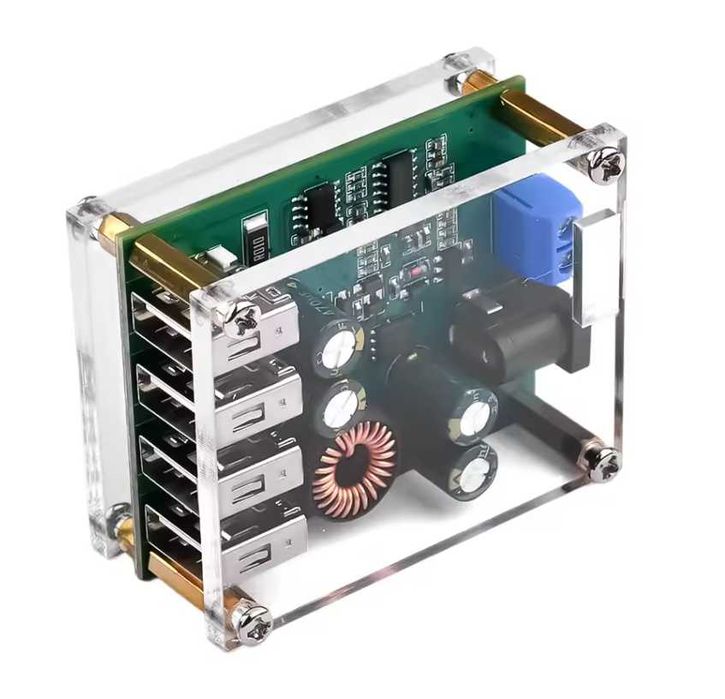 DC 7V-60V към 5V 5A модул с 4 USB изхода и акрилен корпус