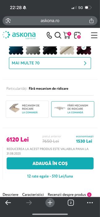 Pat 160/200 din stofa Askona