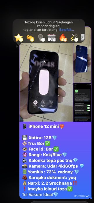 iPhone 12 mini. Holat ideal Ochilmagan vakum Navoiy shaxar 71%/128