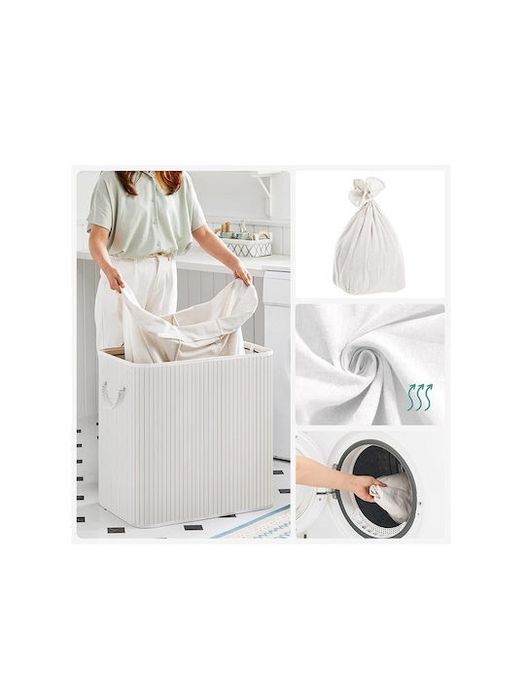 Songmics, Coș de rufe din Bambus Pliabil 60x40x61.5cm Alb