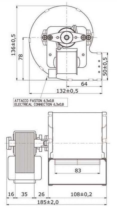 Вентилатор за пелетна печка двойносмучещ Fergas 258 m3/h Qmax