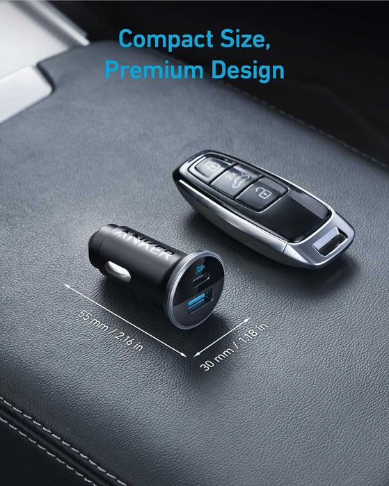 Anker 323 USB-C зарядно за кола, 2 порта, 52.5W, PowerIQ3.0-безплатна доставка