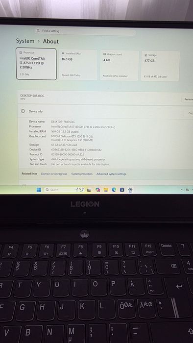 Lenovo Legion Y530 15ICH i.7 8750H GTX 1050 TI 4 GB DDR5!