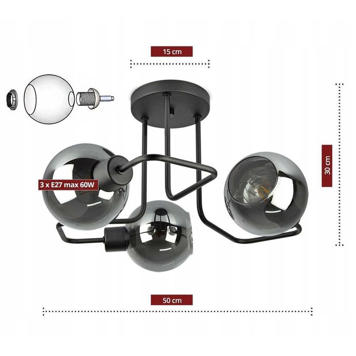 LEDO-337 лампа за таван 3xE27 алуминий с огледален ефект - 832-R3 G