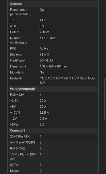 Sursa XPG Kyber, 80+ Gold, 750W [aproape noua]