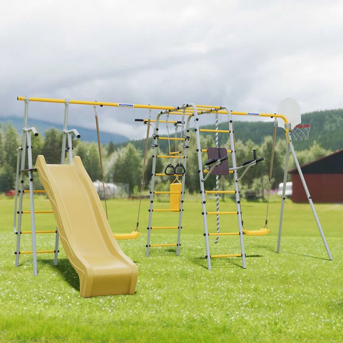 Детская площадка Romana Fitness + Большая горка (пластиковые качели)
