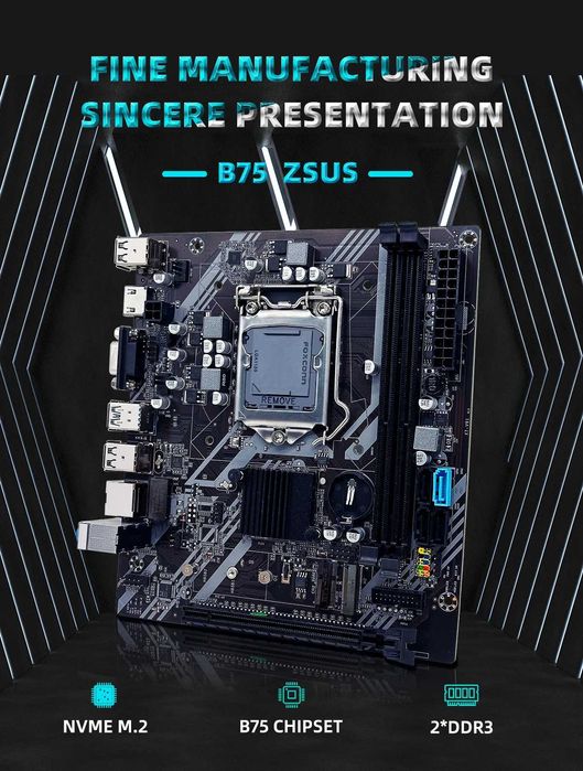 Дъно Дънна платка ZSUS B75 1155 DDR3 M.2 NVMe / PCIe SSD