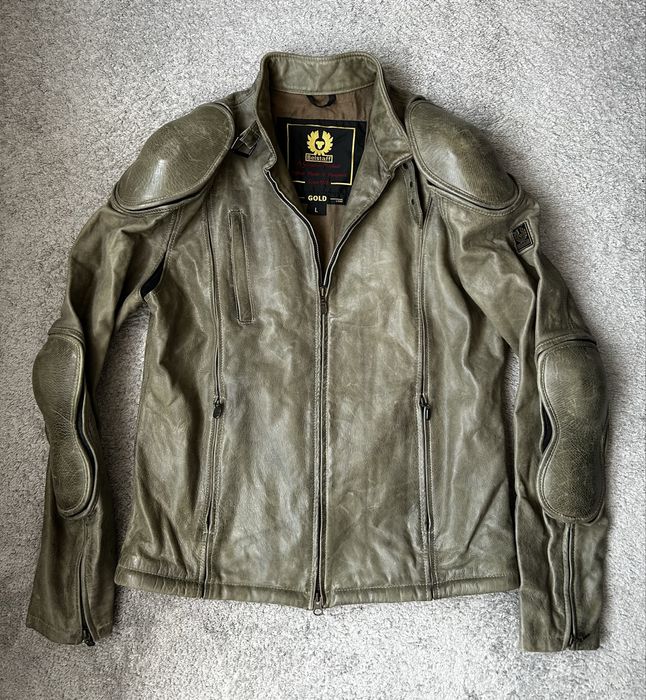 Belstaff  Мото естествена кожа  Дерматинено Зелено Яке  L