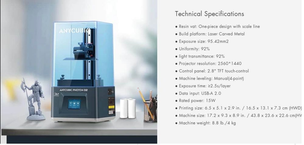 Imprimanta 3D  cu rasina laser DLP ANYCUBIC Photon D2