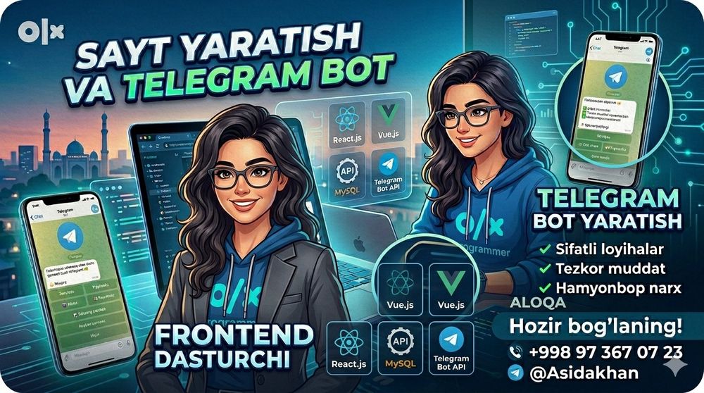 Sayt yaratish (Frontend) va Telegram bot xizmati – Asida