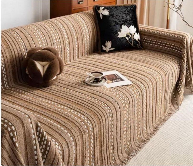 Стильная шенилловая накидка-плед на диван и кресло